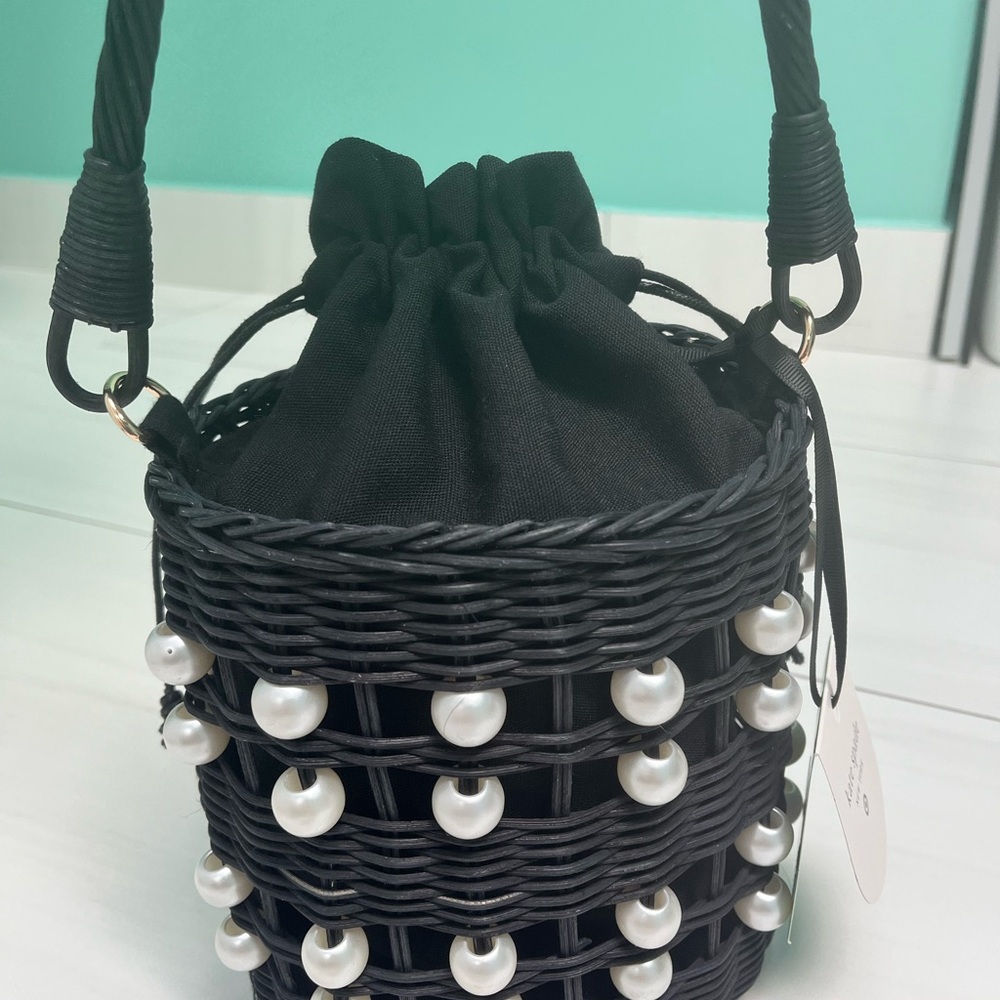 Kate Spade Black Woven Mini Bag with Pearls